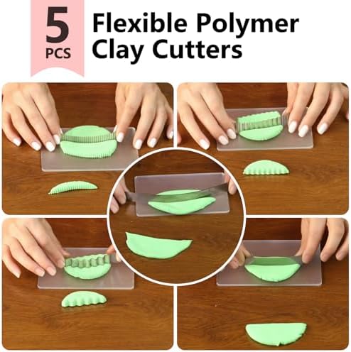 Polymer Clay Cutter Tools, Acrylic Roller Pin, 5 Pieces Flexible Clay Cutters, Ceramic Cutters Slicer Kit Clear Rectangle Sheet Press Board Wire Texture Set Needle Detail Modelling Supplies - Image 4