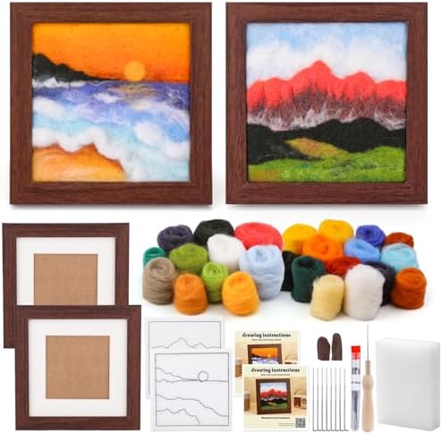 QMNNMA Needle Felting Kits for Beginners, Needle Felt Painting Kit, Wool Felting Kit with Picture Frame, Foam Pad, Felt Cloth, and Instructions, Used for Home Decoration, Art Craft by Qmnnma