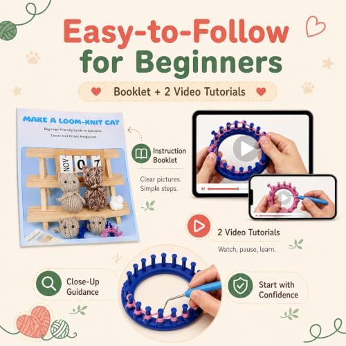 Aeelike Beginner Round Loom Kit,Vedio Learn to Knit Cat,Family Craft Gift - Image 3