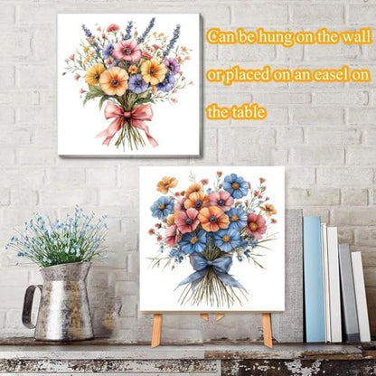 TCDZMYGS 2 Pack Flowers Paint by Numbers Kit for Adults Beginner,Easy Paint by Number Kits with Frame,DIY Acrylic Oil Painting by Numbers for Home Wall Decor 9.8 x 9.8 inch - Image 4