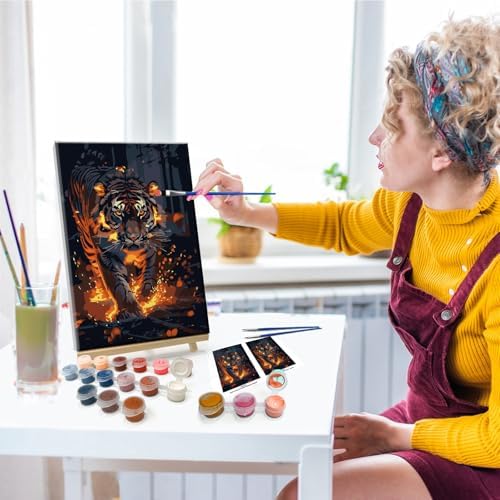 JOOZ Paint by Numbers Kit for Adults with Frame Tiger Paint by Number with Easel Animal Adult Paint by Number Kits on Canvas DIY Paint by Number for Adults for Gift Home Wall Decor 7.87x11.81 Inch - Image 3