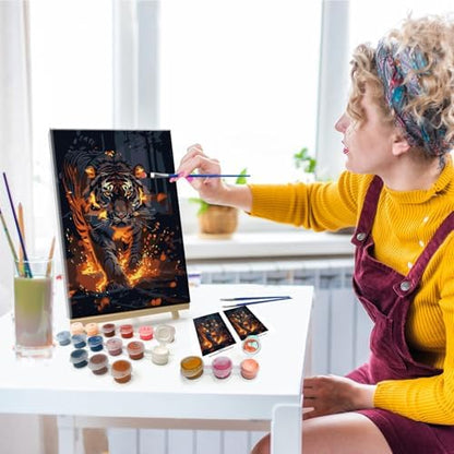 JOOZ Paint by Numbers Kit for Adults with Frame Tiger Paint by Number with Easel Animal Adult Paint by Number Kits on Canvas DIY Paint by Number for Adults for Gift Home Wall Decor 7.87x11.81 Inch - Image 3