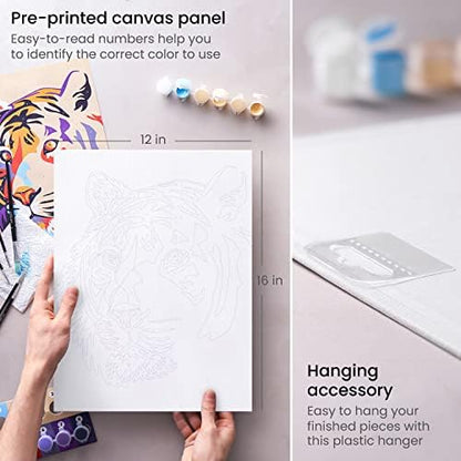 ARTEZA Paint by Numbers Kit, 12x16 Inches, 21 Pieces, Tiger Canvas Painting Kit, Canvas Panel, 12 Acrylic Paint Pots, 5 Paintbrushes, Art Supplies for a Meditative and Calming - Image 4