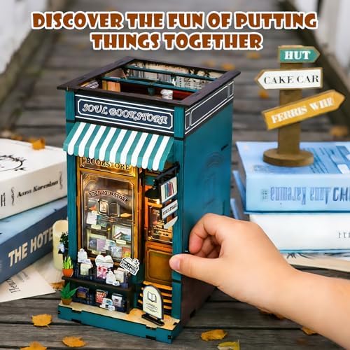 Book Nook Kit, 3D Wooden Puzzles Bookstore Miniature House with LED Light - Image 2