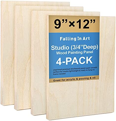 Falling in Art 4 Pack 9x12’’ Unfinished Birch Wood Panels Kit for Painting by FallinginArt