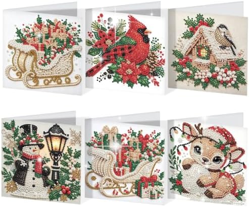 Artiphile DIY Pearl Art Painting Greeting Card Set Crafts Decor 6-Piece Foldable Cards Kit with Envelopes and Tools for Holiday Wishes Adult Crafting Project-Christmas by Artiphile