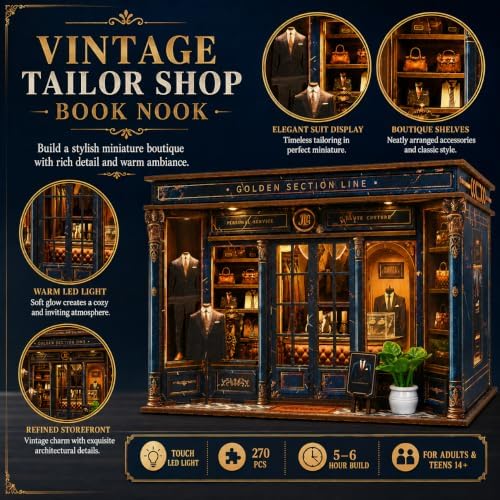 Vintage Tailor Shop Book Nook Kit for Adults, Wooden Puzzle with LED Light - Image 5