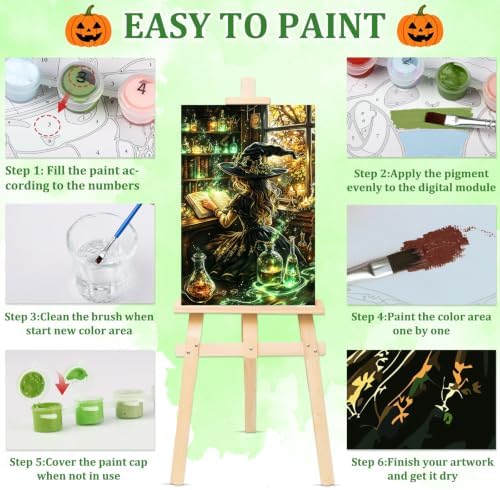 NAIMOER Halloween Paint by Numbers Kits for Adults Beginner with Wooden Framed, Witch Magical Color by Numbers on Canvas Painting Kits for Adults, Easy Paint DIY Acrylic for Home Wall Decor 8X12 Inch - Image 6