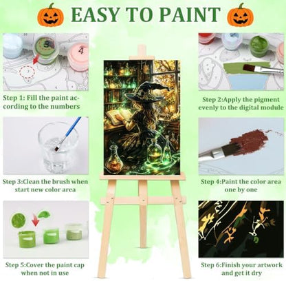 NAIMOER Halloween Paint by Numbers Kits for Adults Beginner with Wooden Framed, Witch Magical Color by Numbers on Canvas Painting Kits for Adults, Easy Paint DIY Acrylic for Home Wall Decor 8X12 Inch - Image 6
