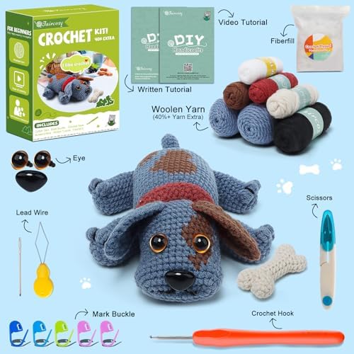 Faircosy Animal Crochet Kit for Beginners Adults: Learn to Crochet Starter Kits with Detailed Video Tutorials - DIY Crochet Cute Dog Kit for Women Men - Image 3