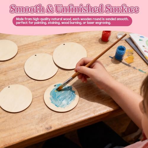 FSWCCK 50 Pcs 3in Wood Circles with Holes & Ropes, Discs for Painting DIY - Image 4