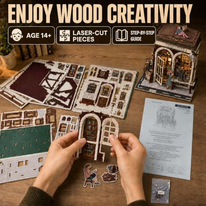 Evankin Bookstore Book Nook Kit, DIY Miniature House with LED Light - Image 3