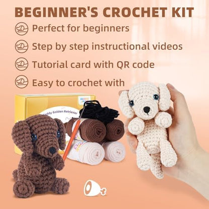 MOREJMTT Crochet Kit for Beginners, Learn to Crochet, Include Easy Knitting Soft Yarn, Step-by-Step Video Tutorial, Hook, Holiday Birthday Gift for Adults (Golden Retriever) - Image 6
