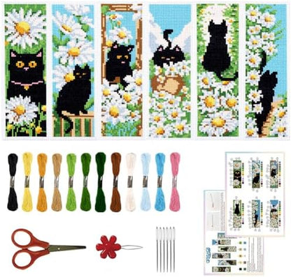 ORIGACH 6 Set Cat & Daisy Cross Stitch Bookmark Kit for Beginner by ORIGACH