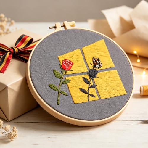 Rose Embroidery Kits for Beginners Adults, Hand Embroidery Starters Kits, Floral Stamped Cross Stitch Kits Needlepoint Kits for Adults Anniversary Valentine's Day Gift, Embroidery Hoop, Video Tutorial - Image 3