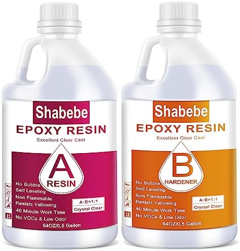 Shabebe Epoxy Resin, 1Gallon Epoxy Resin Crystal Clear, Not-Yellowing No-Bubble,Self Leveling Easy Pour/Mix 1:1 Casting Kit & Coating for DIY Jewelry Making, Art Resina Clear Crafts,Molds,River Tables by Shabebe%E2%80%93SealProtectLikeaPro