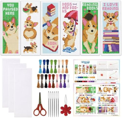 ORIGACH 6 Set Cute Dog & Book Cross Stitch Bookmark Kit for Beginner by ORIGACH