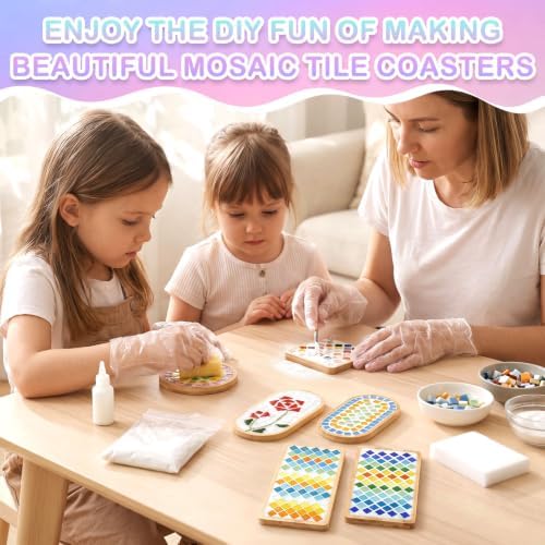 Reallnaive 6 Sets Mosaic Coaster Kit with Glass Tiles,Vintage Style - Image 5