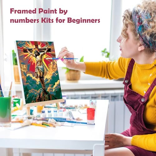 MOGTAA Jesus Paint by Numbers Kit for Adults Beginners with Frame, Religious Cross Adult Paint by Number Kits on Canvas with Easel, Easy DIY Oil Painting Kits for Home Decor, 8x12in - Image 4