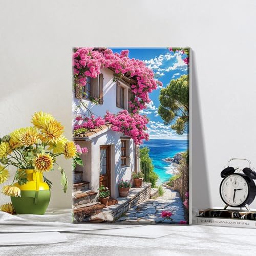 ATDMS Paint by Numbers Kit for Adults with Frame Landscape Paint by Number with Easel DIY Flowers House Adult Paint by Number Kits Paint by Numbers Kit on Canvas for Gift Home Wall Decor 8x12 Inch - Image 2
