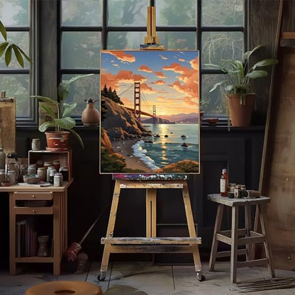Natuyalo Paint by Numbers for Adults Beginner, Golden Gate Bridge Acrylic Easy Paint by Numbers Kits San Francisco Landscape Craft Kits for Adults Suitable for Wall Decoration Flameless 16x20 Inch - Image 4