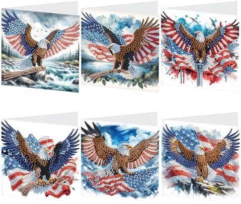 Focart 6-Pack Diamond Painting Greeting Card Kits of Independence Day, Special Shaped Diamonds Painting, DIY Handcraft for Relatives and Friends with Wishes,Unique Design Crafting for Holiday Cards by PremiumDiamondArt