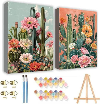 2 Pack Paint by Numbers Kit for Adults Framed Canvas, with Wooden Easel by WUDWL