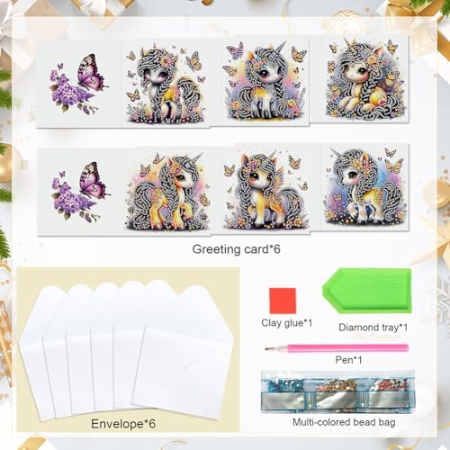 jinglinhh 6pcs Unicorn Butterfly Diamond Art Painting Greeting Cards with Envelopes, DIY Card Making Kits for Adults, Diamond Art Postcards Holiday Cards Craft Gifts - Image 3