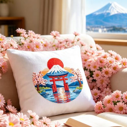 BEUNITONE 4 Pcs Embroidery Kit for Beginner, Ukiyo-e Style Landscape Wave Pattern Embroidery Materials, Cross Stitch Set with Cloth, Thread, Needle and Hoop Tools for Friendship Gift and Home Decor - Image 7