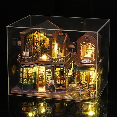 fifijoy DIY Dollhouse Miniature House Kit, Tiny House Kits Mini Doll House Model Building Sets, Wooden Miniature Kits for Adults (Magic Book City) - Image 4