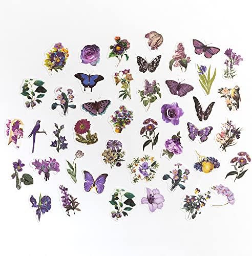 Alideco 200pcs Vintage Scrapbook Stickers Kawaii Purple Floral Scrapbooking Paper Washi Junk Journaling Supplies Collage Album Aesthetic Cottagecore Picture Frames(Butterfly) - Image 5