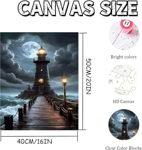 AOSGEDY Paint by Numbers for Adults Beginner, Lighthouse Adult Paint by Number Kits on Canvas, DIY Acrylic Oil Easy Painting by Numbers Kits for Home Wall Decor 16X20 Inch (Without Frame) - Image 6