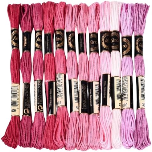 12 Skeins 105 Yards 6 Strands Pink Embroidery Floss Friendship Bracelet String Threads Variegated Gradient Polyester Cross Stitch Thread Yarn Set for Jewelry Hand Sewing Knitting Craft DIY by CABODYALS