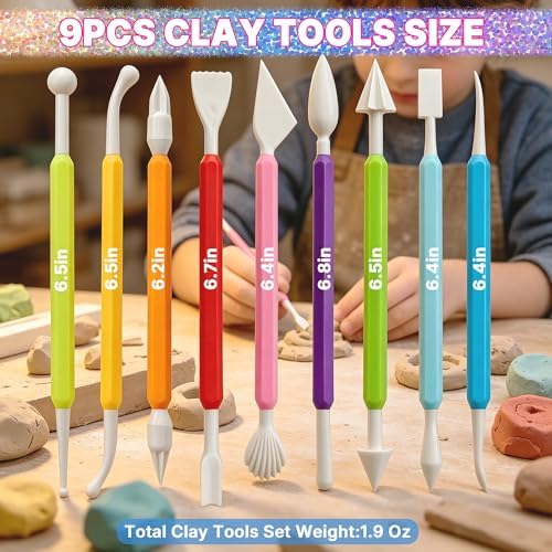 9PCS Air Dry Clay Tools for Kids, Double-Ended Modeling Clay Tools, Polymer Tools Kit for DIY Moulding Project, Pottery Wheel, Crafting Supplies, Pros, Beginners, Adults - Image 4