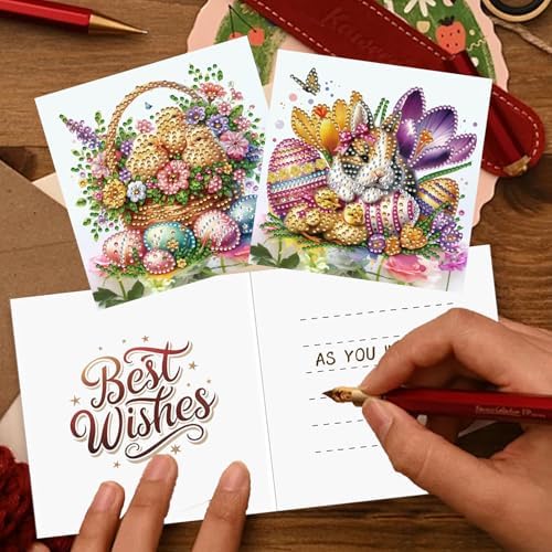 YOKUSHI 12 PCS Easter Diamond Art Painting Greeting Cards, Rabbit Craft DIY Card Making Kits for Adults Gifts (Easter) - Image 4