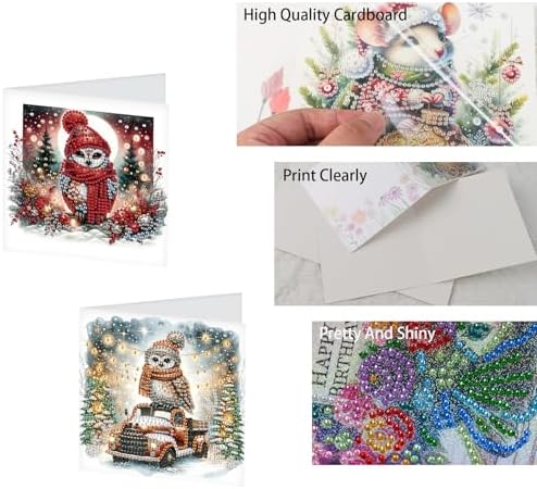 TDFERAN Diamond Painting Blank Greeting Card Set of 6 Snowy Christmas Owl Greetings Cards Thinking of You Greeting Card with Envelopes Animal Beautiful Greetings Cards Holiday Party Invitations - Image 4