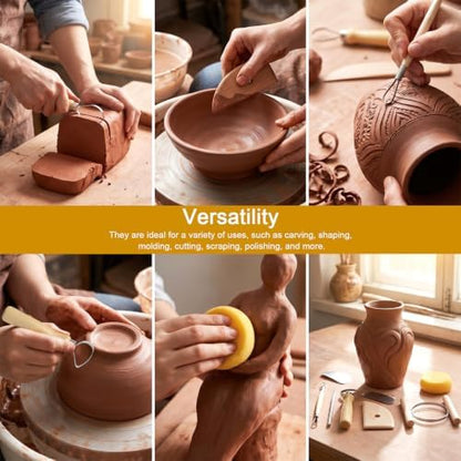 64 Pcs Pottery Clay Tools Set, Sculpting Clay Tool Kit with Beech Wood Handles and Stainless Steel Tips for Carving Shaping Modeling Trimming for Beginners and Professionals - Image 7