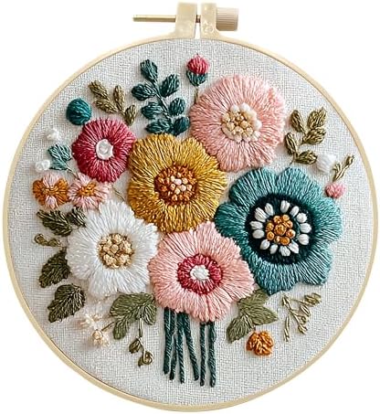 Embroidery Kit for Beginners & Adults Starter Kit, Cross Stitch Kits,DIY Hand Embroidery Needlepoint Set with Hoop, Pre-Printed Fabric, Threads and Instructions (Flower-2) by Unknown