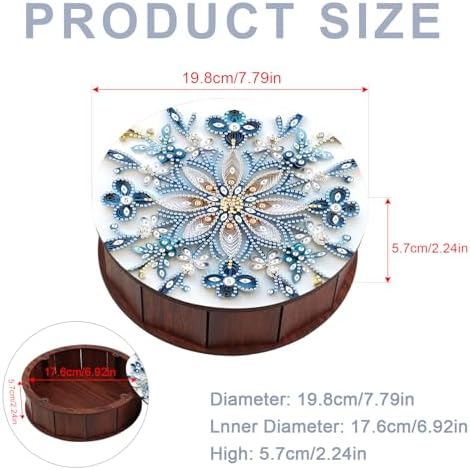antor Mandala Snowflake Diamond Art Storage Box, Round Wooden DIY 5D Crystal Diamond Painting Desktop Ornament Organizer, Handmade Jewelry or Money Storage Box, Home Office Decor Crafts Gifts - Image 2