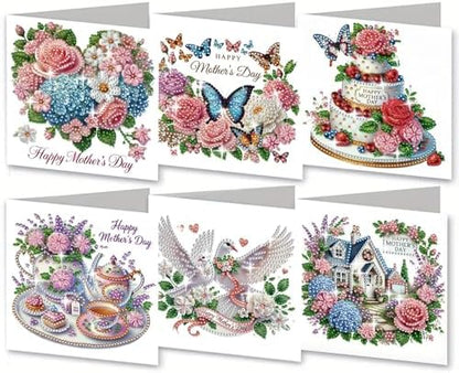 6Pcs Mother's Day Greeting Card DIY Diamond Art Painting Greeting Cards Special Shaped Diamond Blessing Folding Card Kit Arts Crafts for Holiday Festival-Flower02 by BAYUNOESparkDiamondCraft