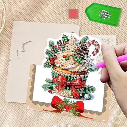 6 pack 3D Christmas Diamond Painting Greeting Cards Kit,Cup Diamond Art Birthday Cards with Envelopes,DIY Thank You Card Making Craft for Adults,Handmade Greeting Card Supplies Gift Idea (Christmas cup) - Image 3