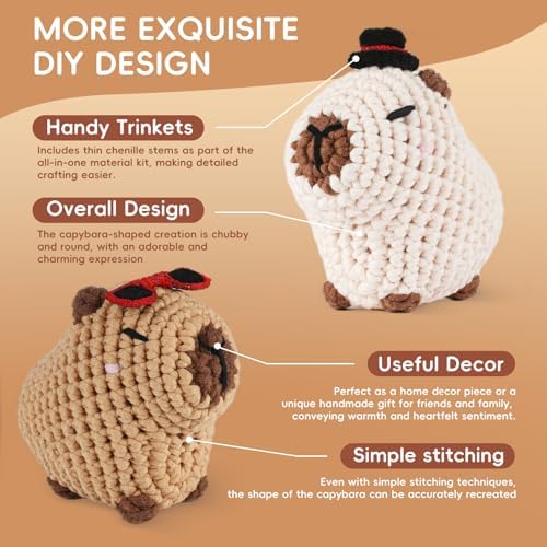 Crochet Kit for Beginners, Capybara Animal Kits for Adults, Amigurumi Set - Image 7