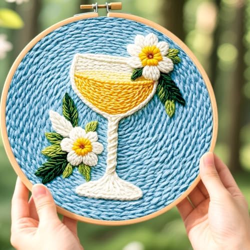 BEUNITONE 2Pcs Drinks Punch Needle Kit for Adults Beginners, Complete Embroidery Craft Kit Needlepoint Kits for Adults with Hoop, Punch Needle Starter Craft Set for Gifts and Home Decor 20x20CM - Image 5