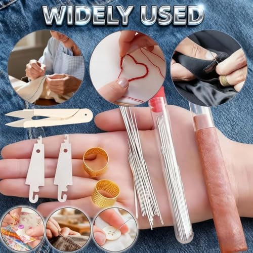 33pcs Big Eye Steel Sewing Kits Christmas White Elephant Gifts for Grandma Adults Teen Girls Beginner Traveler DIY Craft Enthusiasts, Threader and Stainless Steel Sewing Needles, Storage Pouch - Image 6