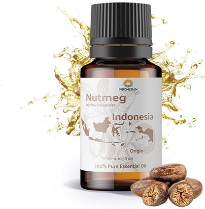 Nature Packaged Nutmeg Essential Oil - Direct from Central Java, Indonesia - Pure Essential Oils for Diffusers, Muscle Relief and Aromatherapy | Premium Therapeutic Grade (15ml)