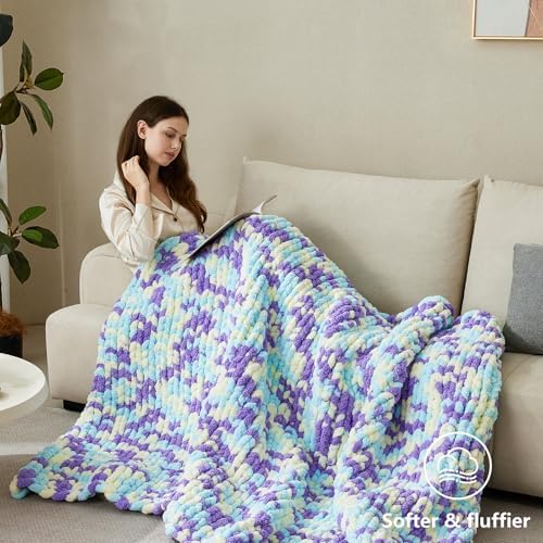 Cozyful Chunky Yarn for Hand Knitting - #10 Chunky Chenille Blanket Yarn, Jumbo Big Thick Chunky Yarns for Crocheting, Tie Dye Bulky Knit Yarns, 8 Skein (20 yds 8 oz Each Skein), Multi Blue&Purple - Image 6