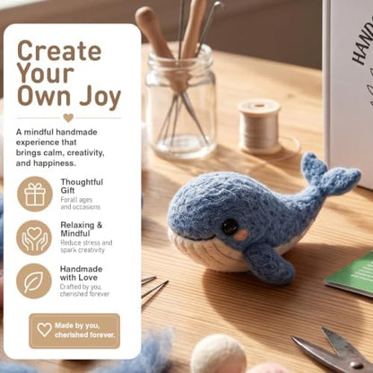 FACE N FACE DIY Needle Felting Kit Cute Blue Whale – Needle Felting Starter Kit with Fiber Roving, Needles, Felting Pad & Instructions | Felted Ocean Animal Kit for Beginners Adults | DIY Craft Gift - Image 2