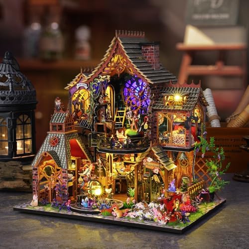 Plustopoy DIY Miniature House Kit,Tiny House Model Kit Dollhouse with Light & Tools, DIY Wooden Dollhouse Miniature Kit for Adults and Teens, Creative Craft Magic House Kit, Home Decor(Magic Spirit) - Image 4