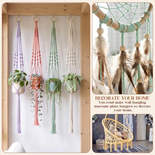 Wesnoy 268 Pcs Macrame Kits for Adults Beginners Weaving Supplies with 3 mm Macrame Cord Cotton, Wooden Beads, Wooden Rings and Sticks for DIY Plant Hangers Wall Hangings, No Insturctions (Pastel) - Image 6