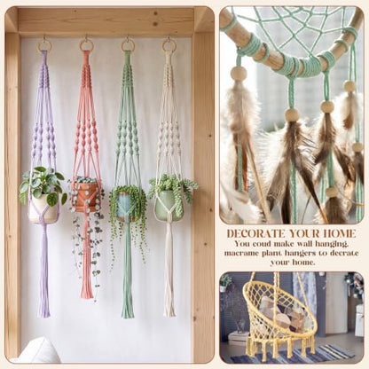Wesnoy 268 Pcs Macrame Kits for Adults Beginners Weaving Supplies with 3 mm Macrame Cord Cotton, Wooden Beads, Wooden Rings and Sticks for DIY Plant Hangers Wall Hangings, No Insturctions (Pastel) - Image 6